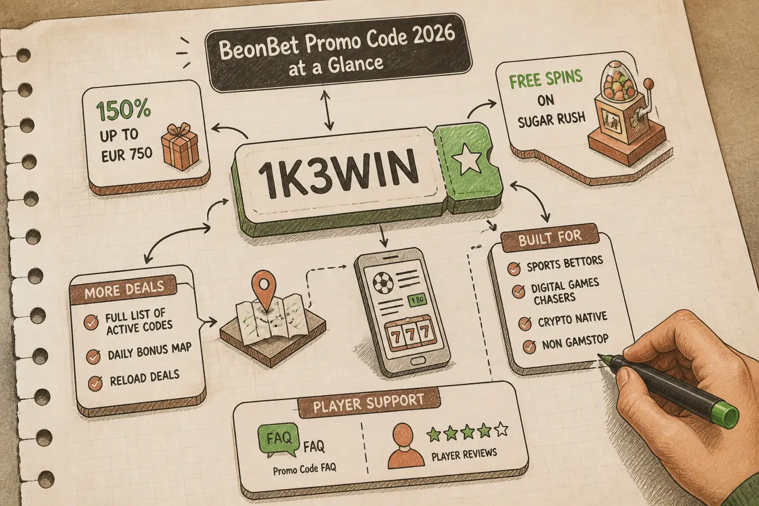 BeonBet Promo Code 2026 — Activate 1K3WIN for 150% + 100 FS visual guide for BeonBet Casino